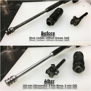 Before & After Ultrasonic Cleaned Gun Part